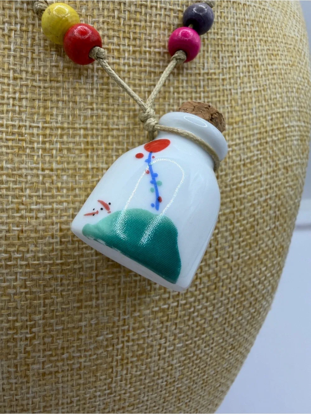 Hand Blown Colorful Corked Ceramic Urn Necklace For Perfume, Ashes, Potions.